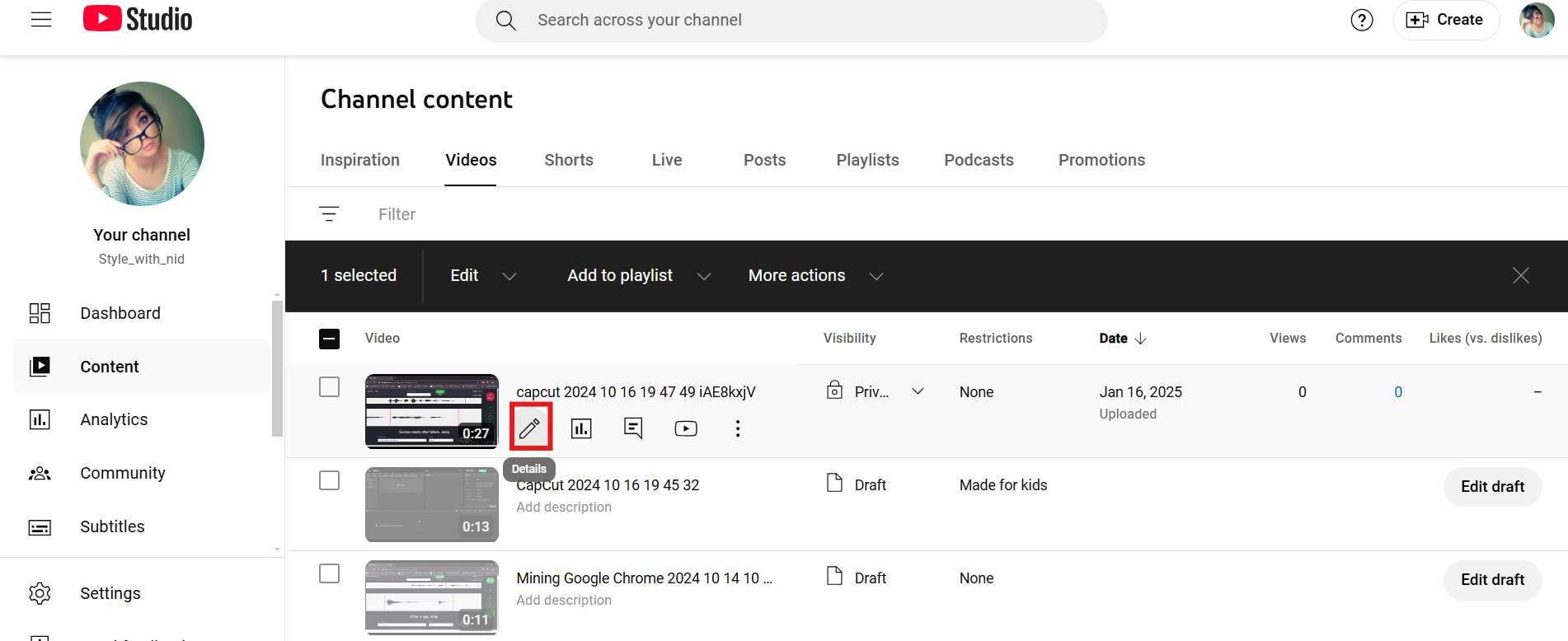 select the pencil tool to open YouTube the end screen