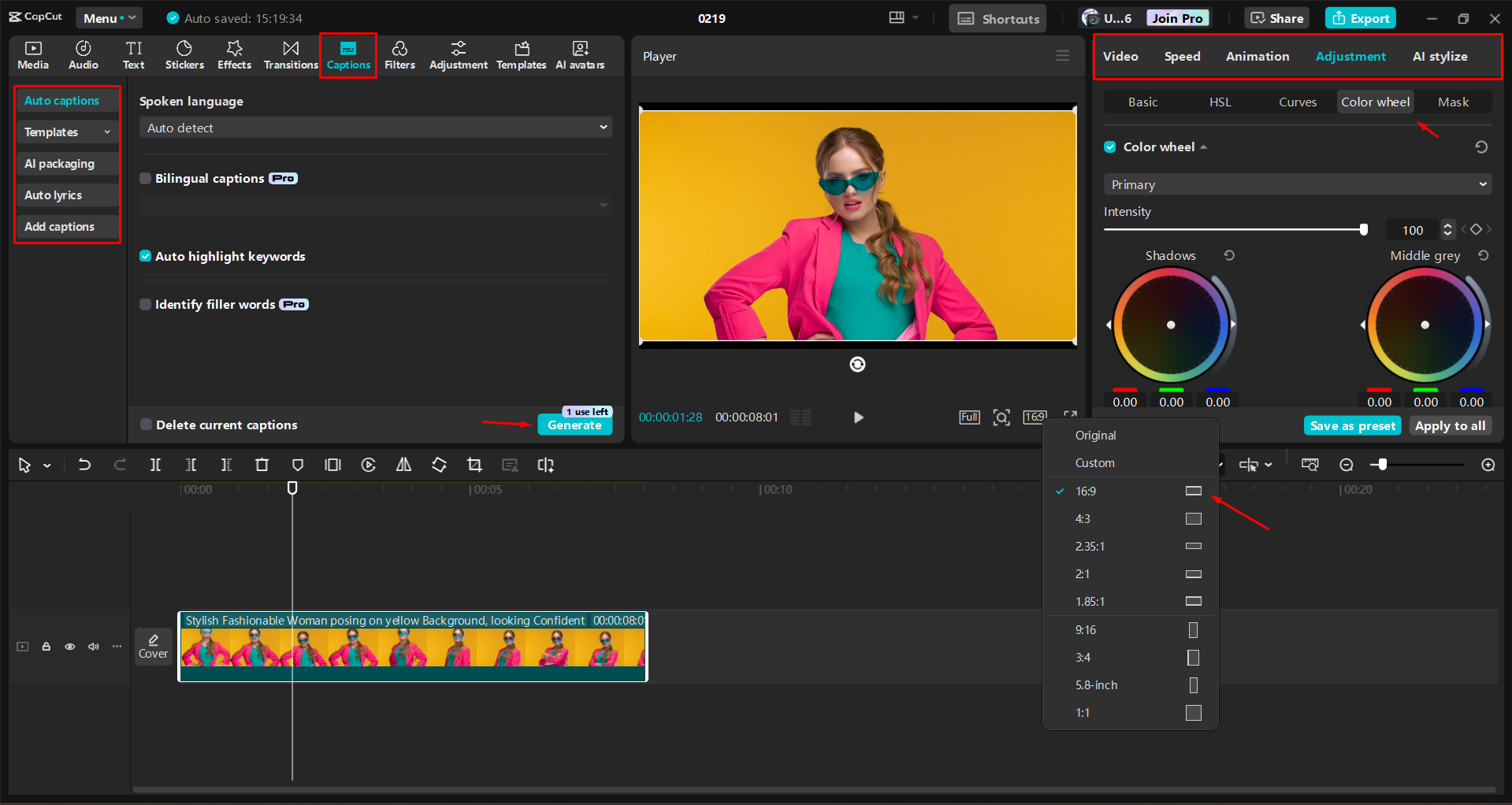 Anpassen eines Videos für mehr Engagement im CapCut Desktop-Video-Editor