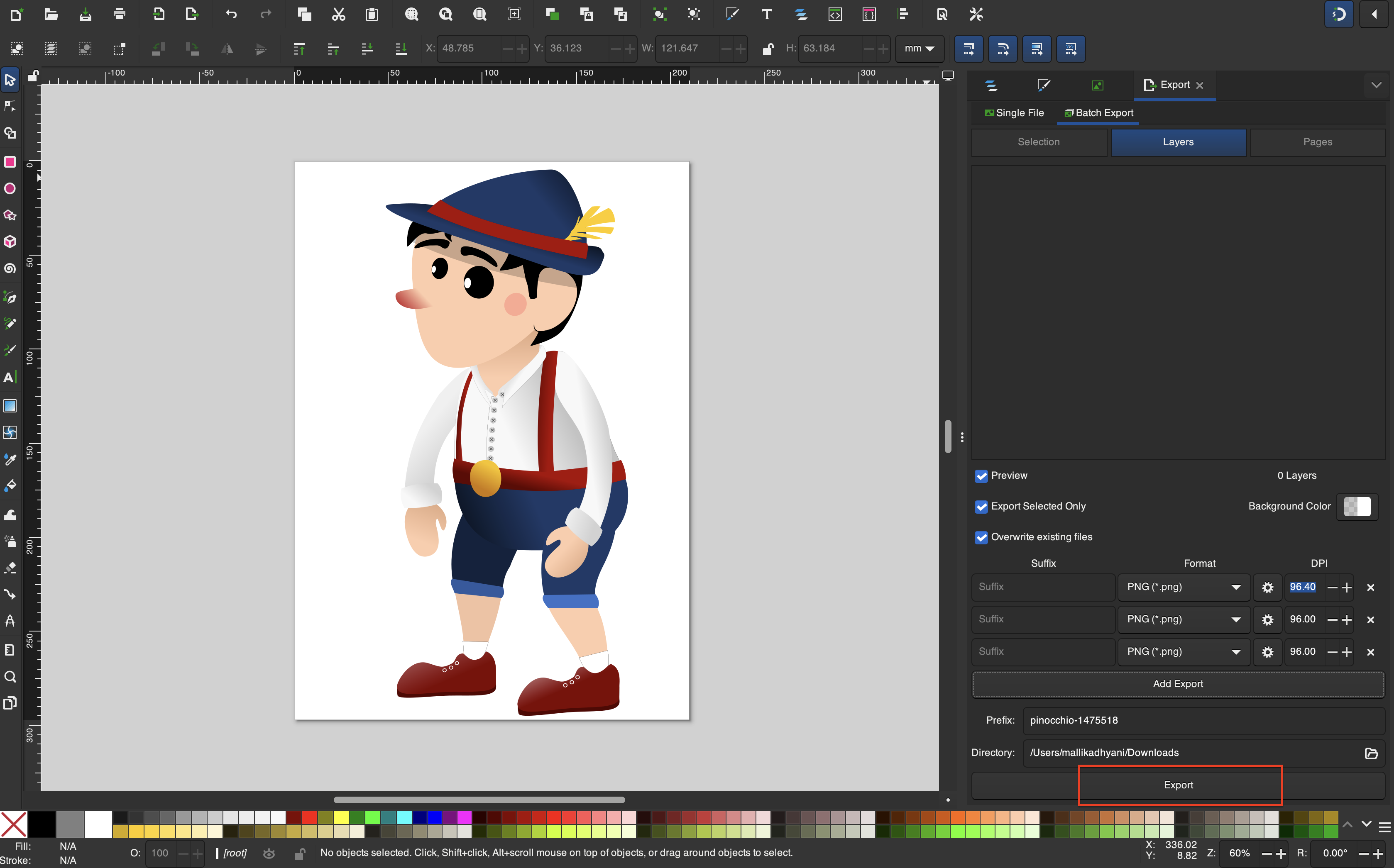 Définissez la résolution et exportez l'image au format PNG.