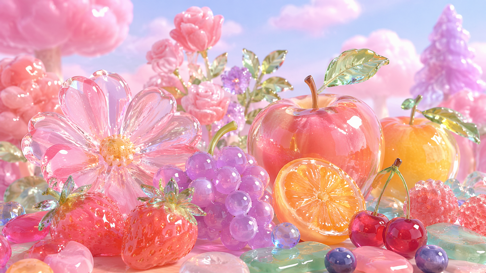 Dreamina AI Süßigkeitenfilter Prompt Beispiel 3: Glossy Sweet Flat Lay