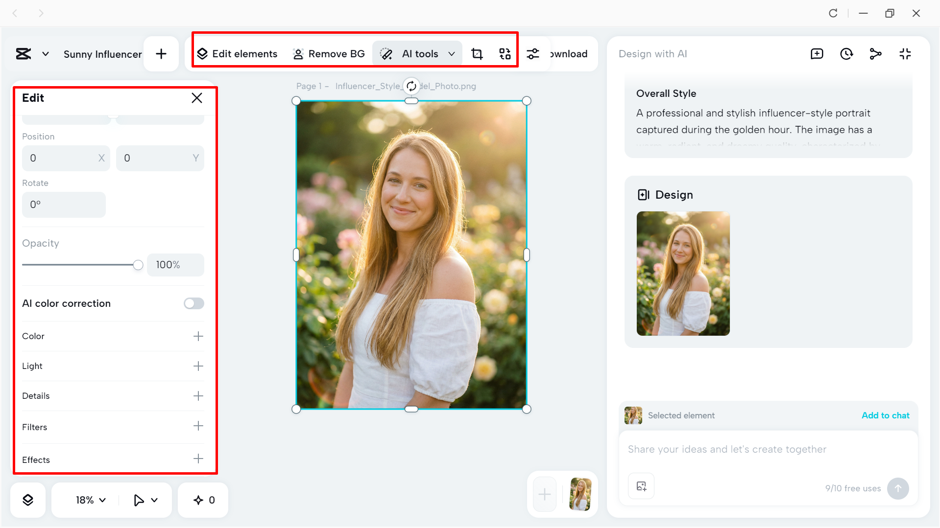 Editing the generated image in the CapCut