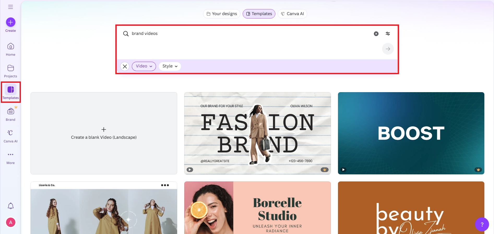 Choose a branded video template