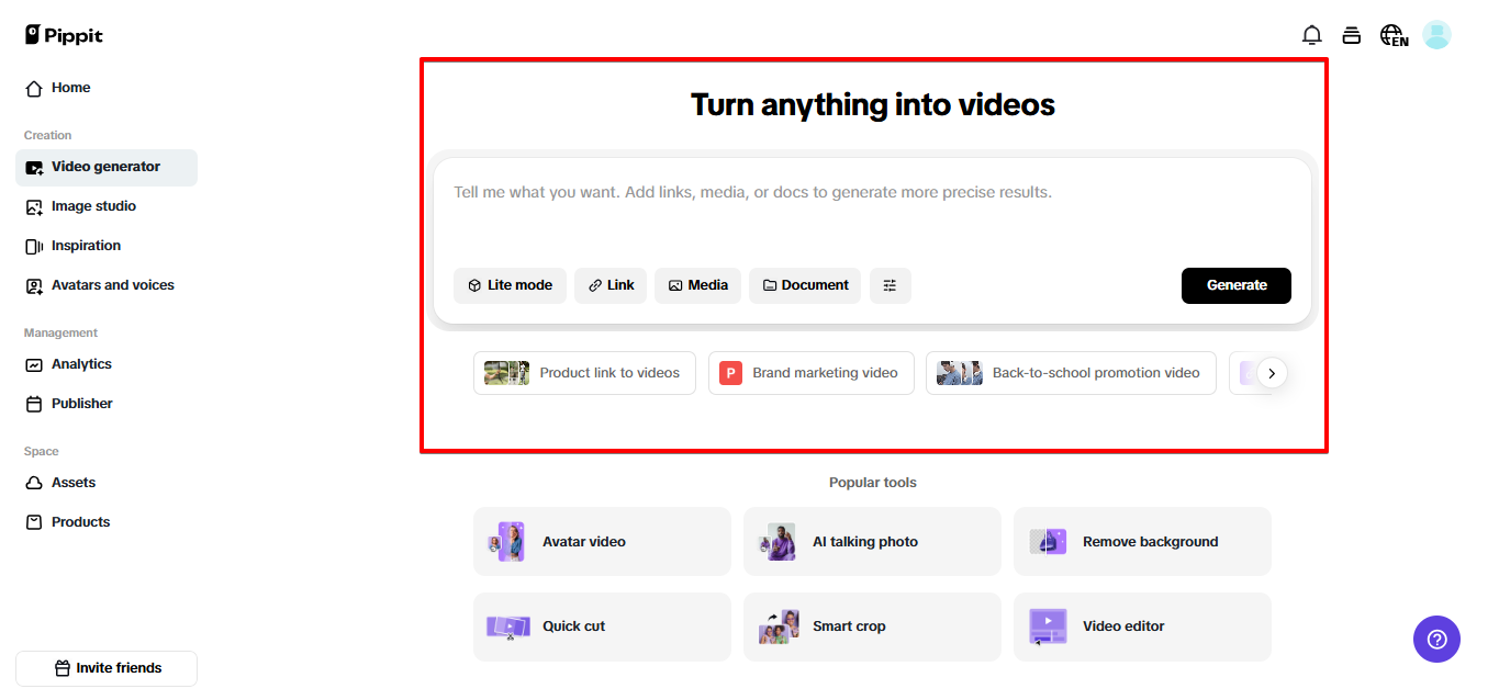 Video generator Pippit