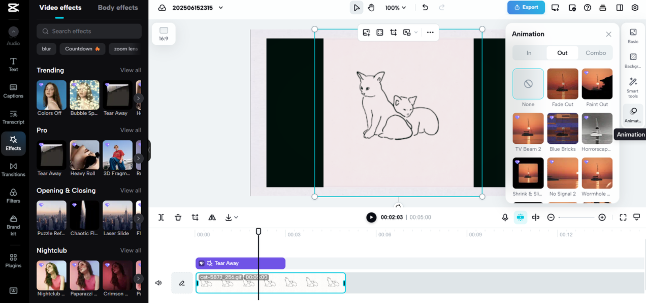 Interface of CapCut Web - an easy way to make a GIF video