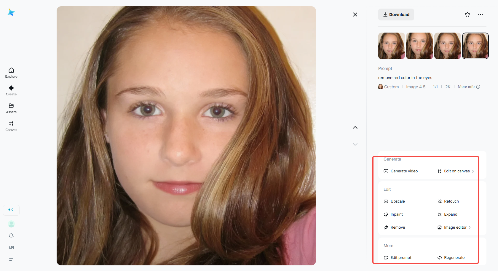 Editing and enhancing the photo in Dreamina