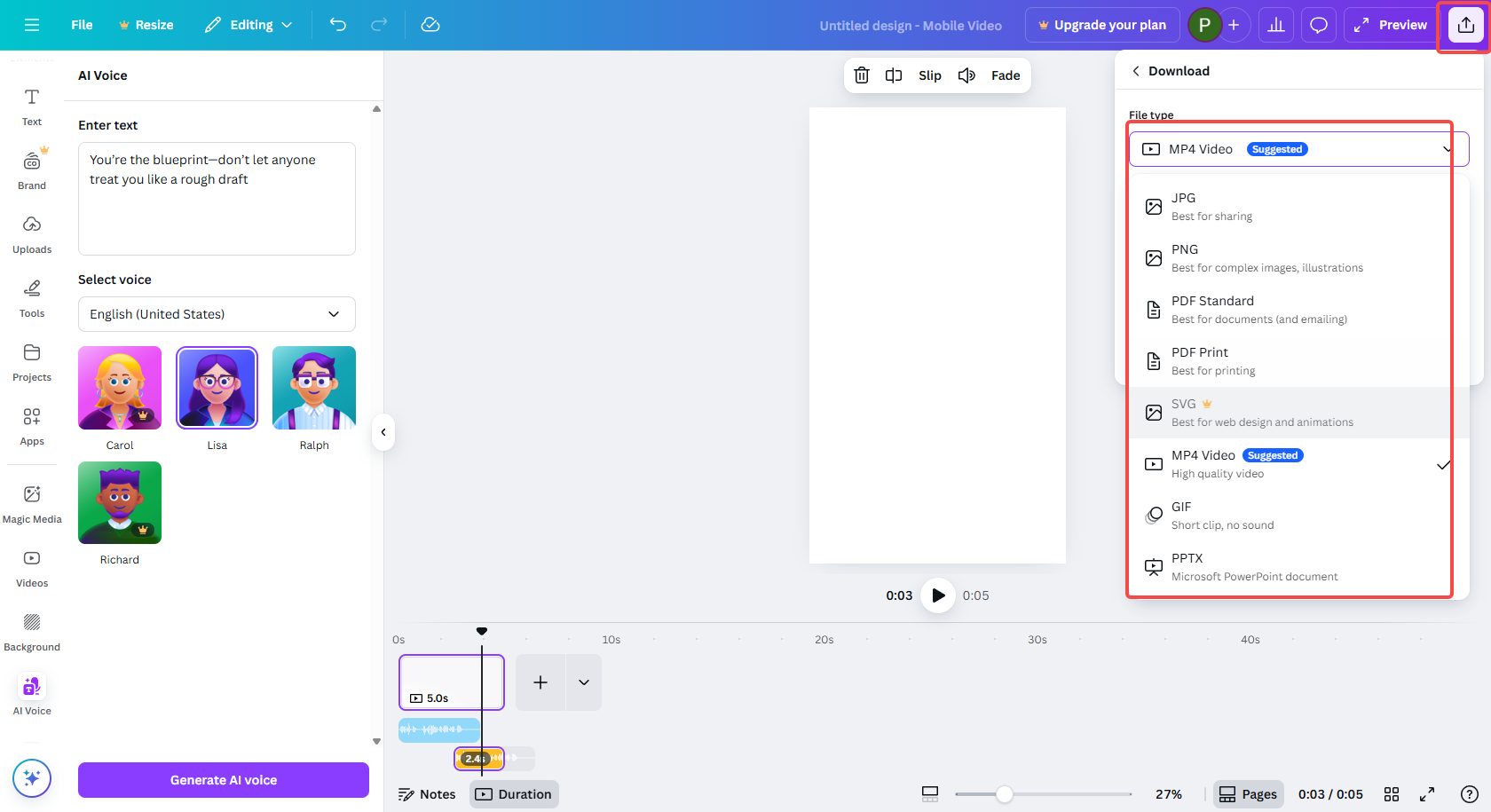 Download the AI voice video