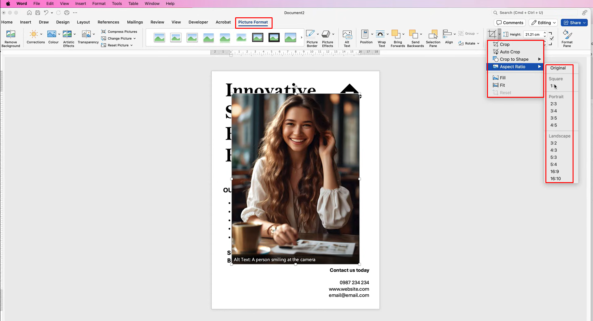 Customizing the image layout to make a flyer in Word