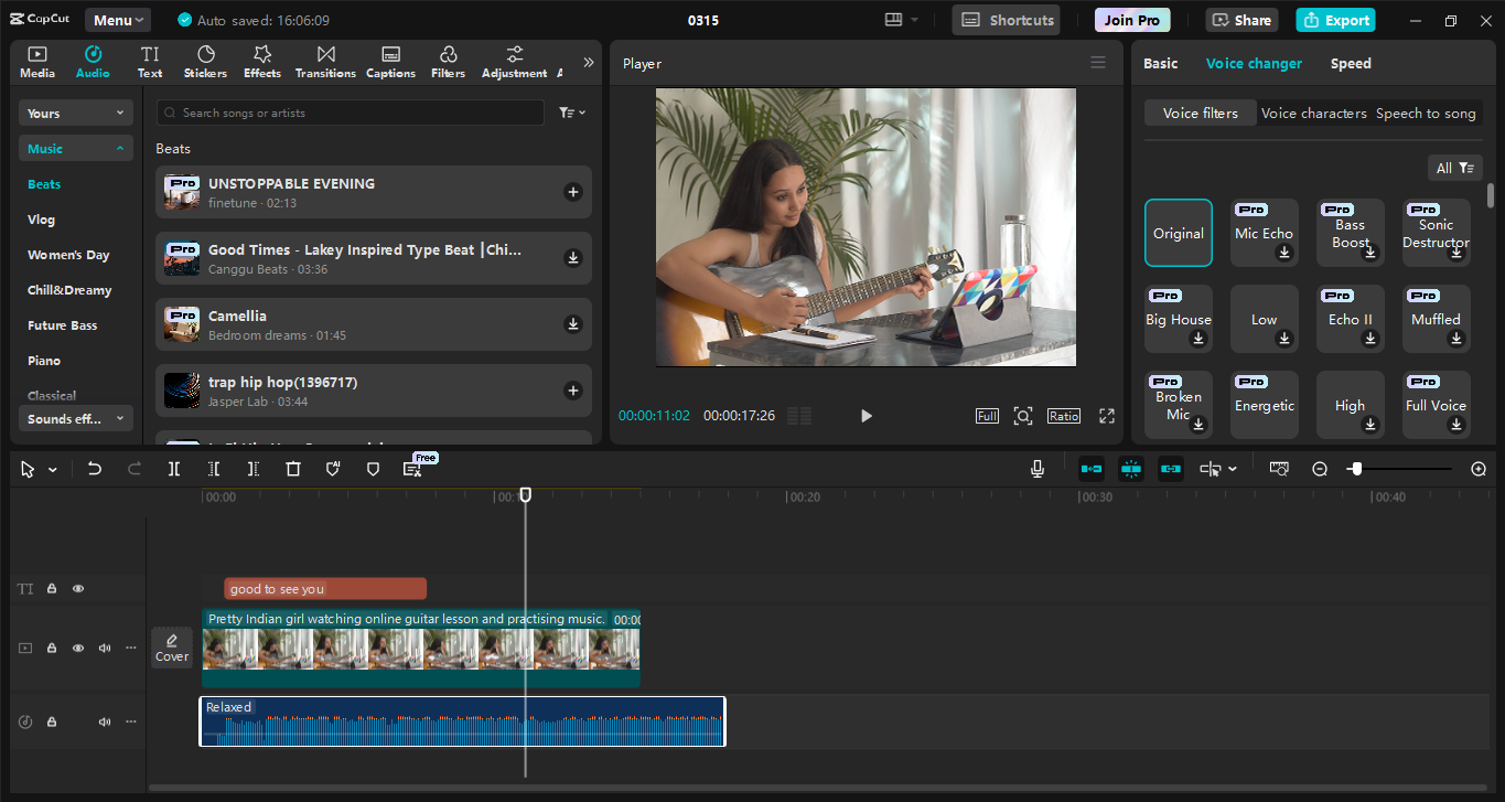 Interface of the CapCut desktop video editor - the best tool for adding songs to a video