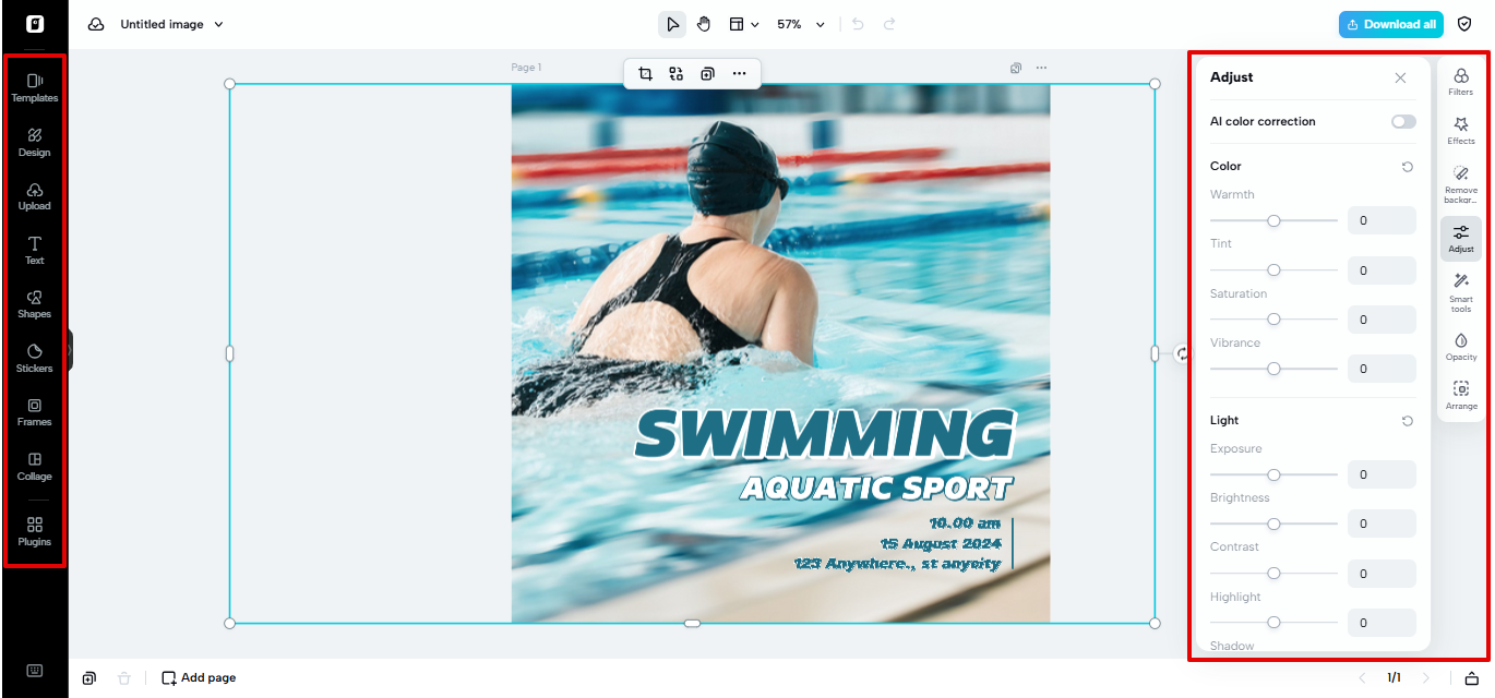 Editing space in Pippit