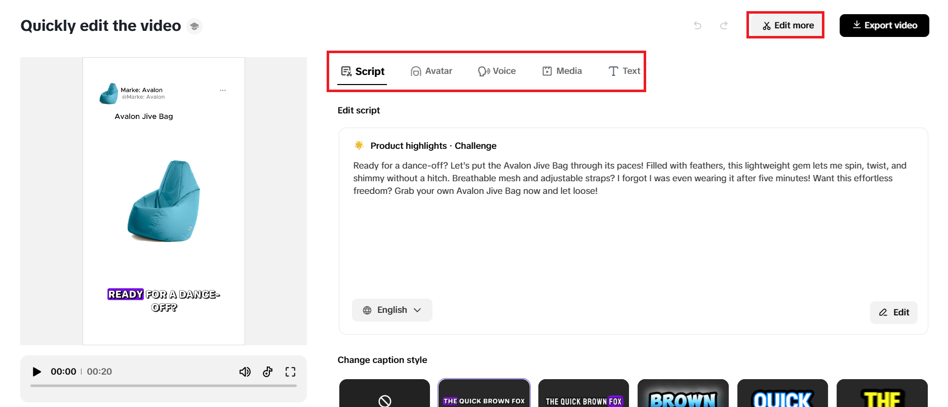 Quick editing options