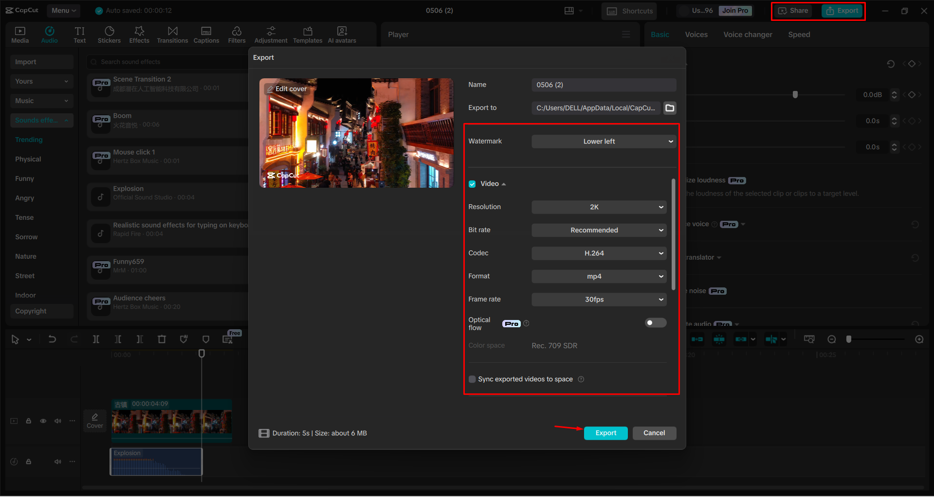 Exporting a video from the CapCut desktop video editor