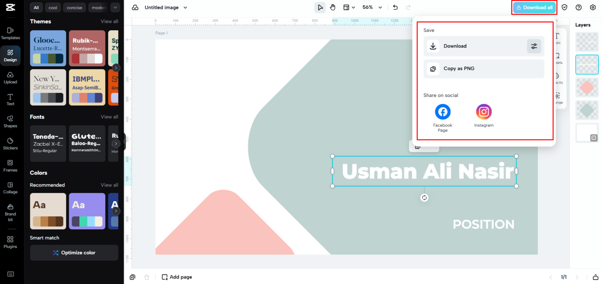 Een visitekaartje exporteren vanuit CapCut Web