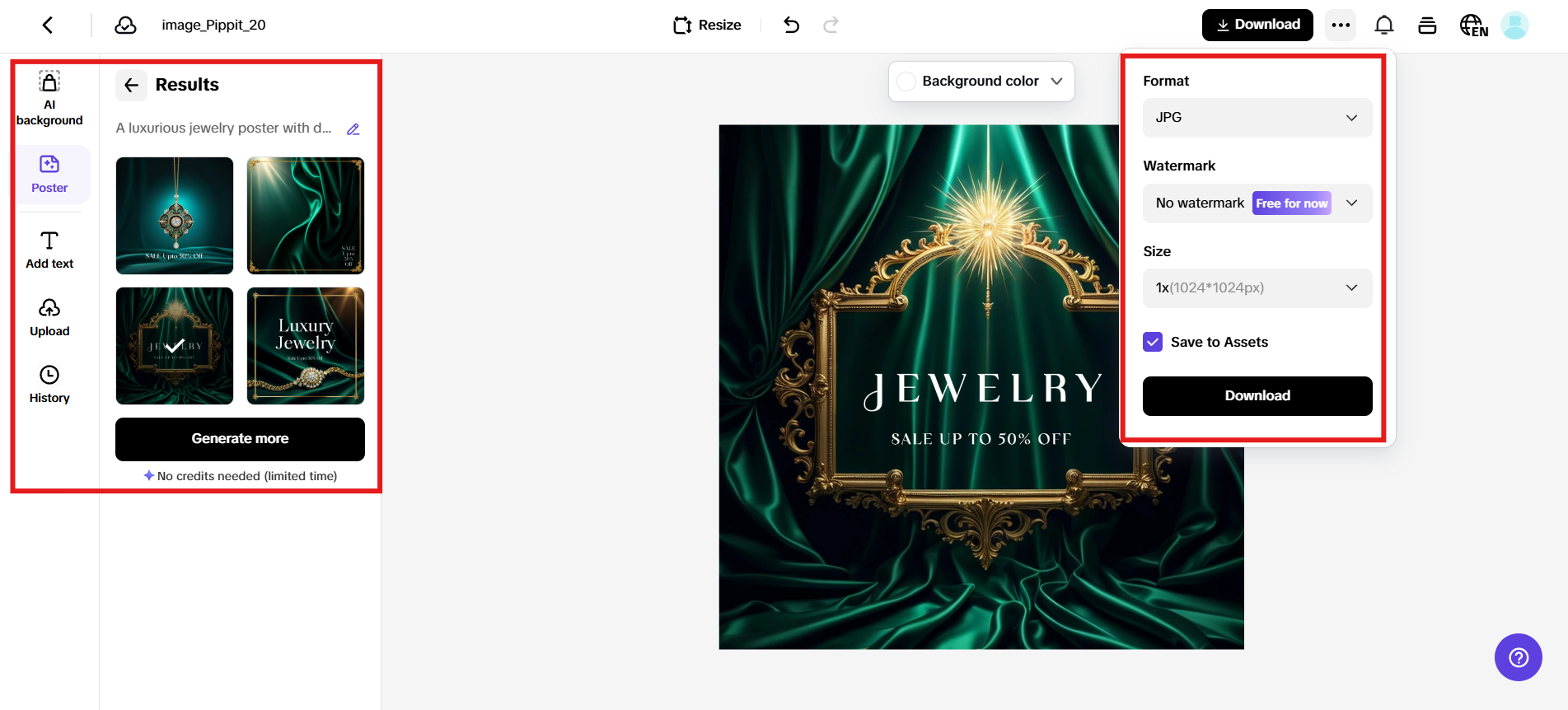 Select, customize and download poster