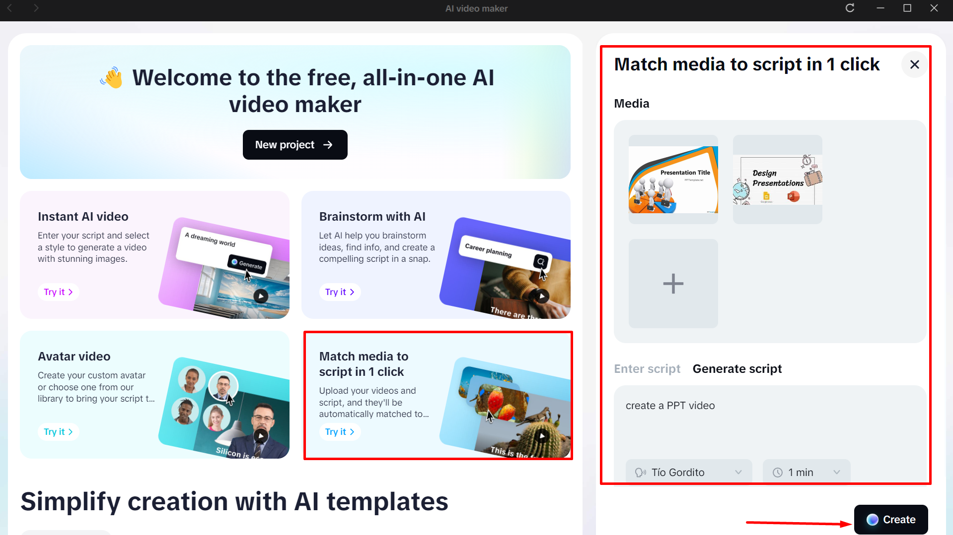 Hochladen von PPT-Folien auf CapCut's AI Video Maker