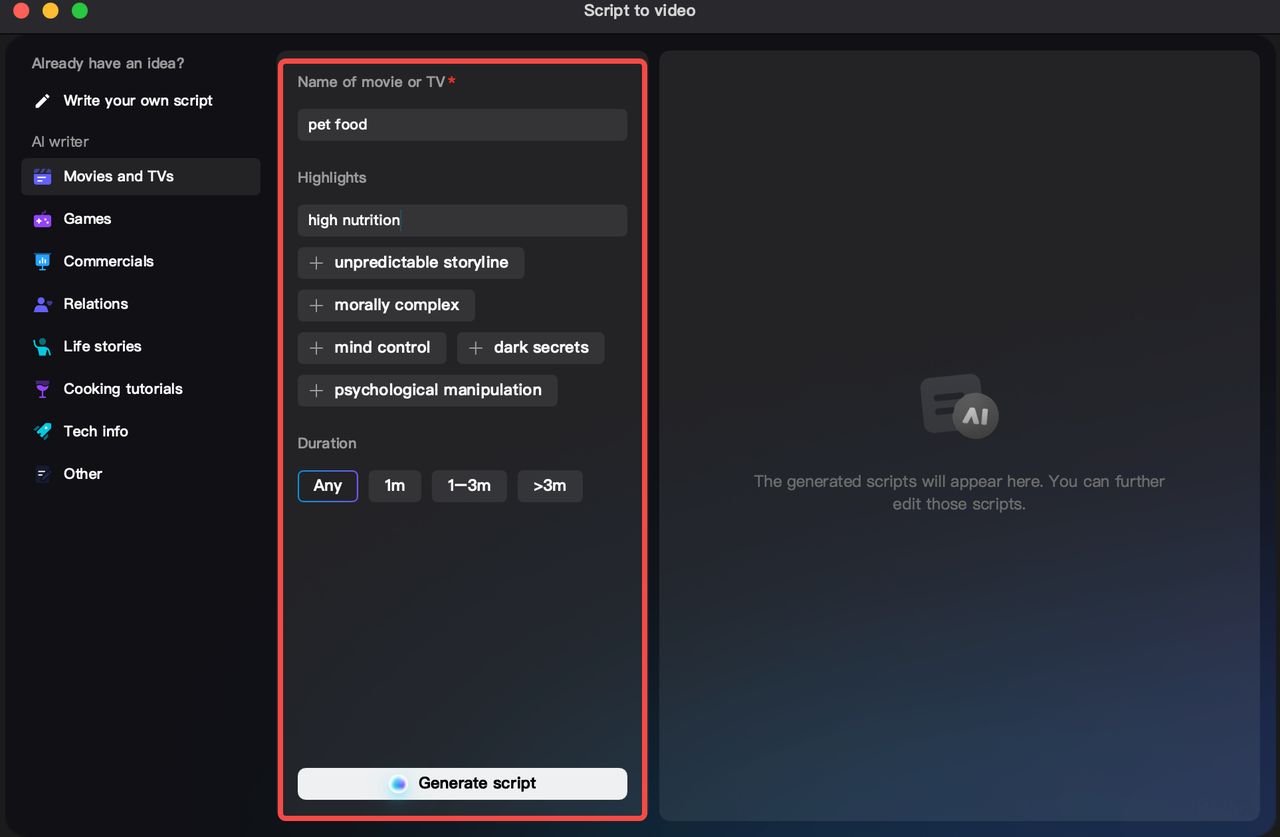 Using AI writer to create scripts on CapCut, a great alternative for copywriting with ChatGPT