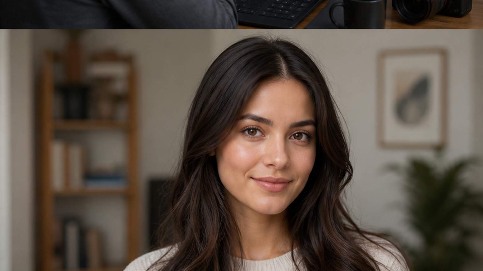 Natural studio portrait of a fictional adult face shape filter