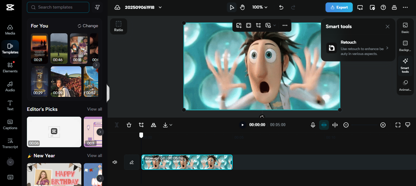 Інтерфейс редагування CapCut — найефективніше видалення фону з GIF
