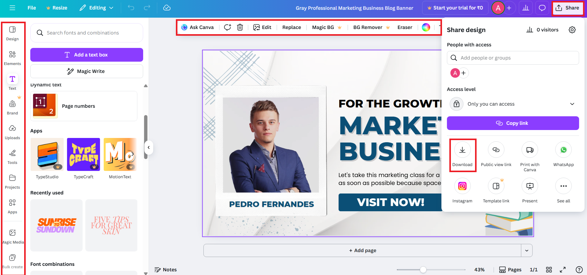 Edit and download your banner