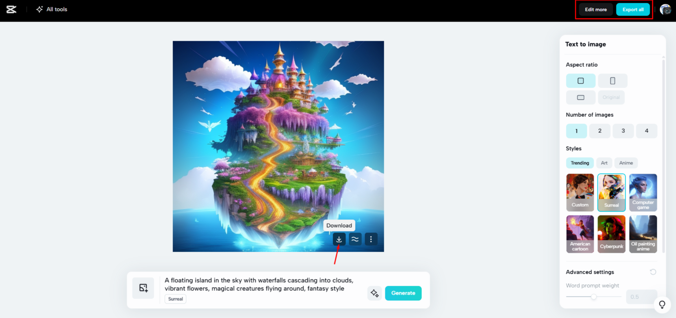 Ein Bild aus CapCut Web herunterladen