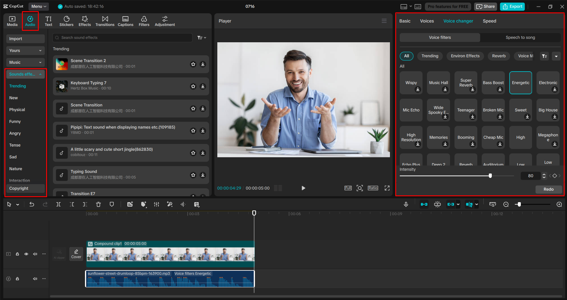 Using the voice changer in the CapCut desktop video editor