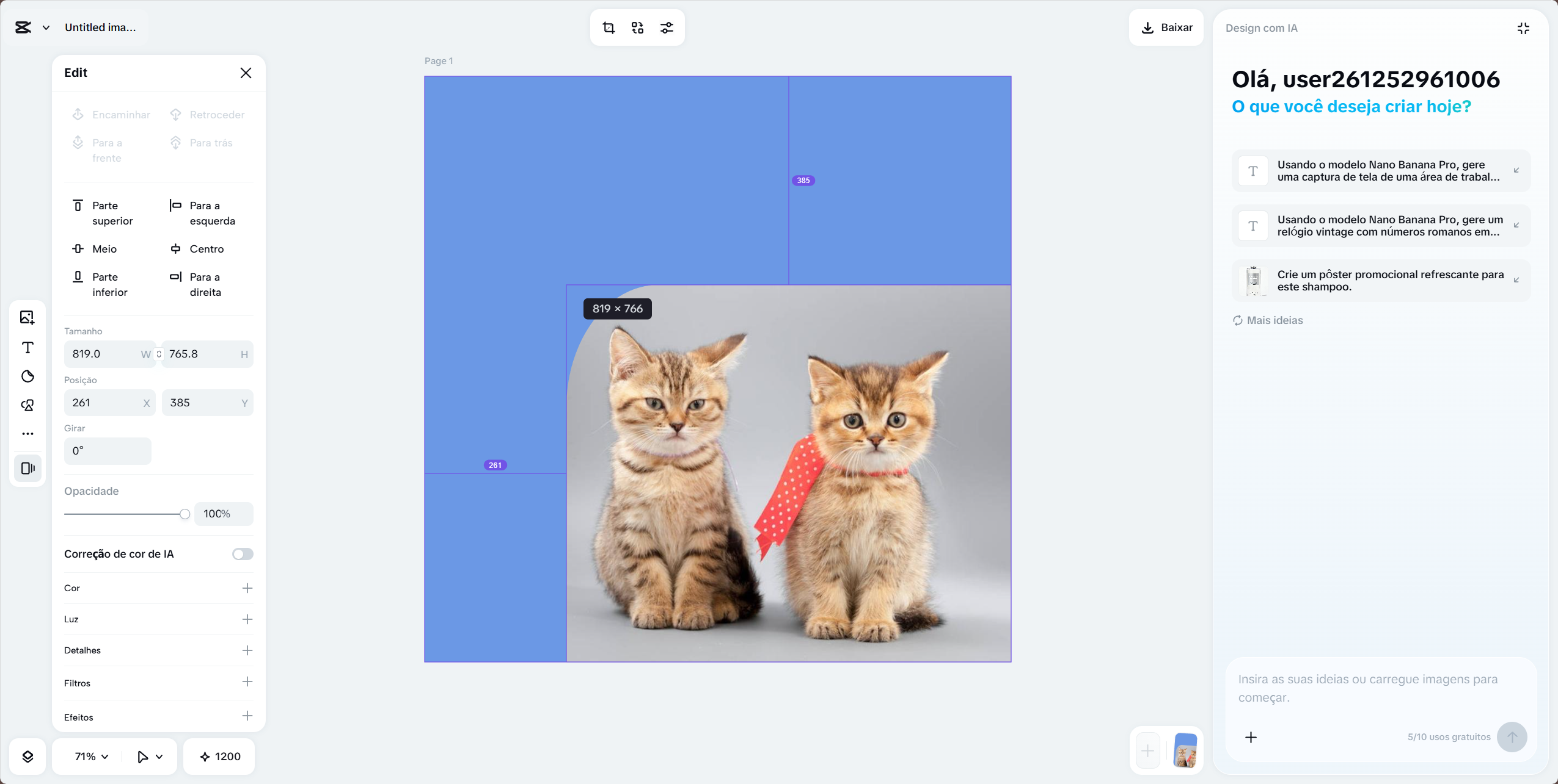 Marque Layout automático para redimensionar uma imagem com IA