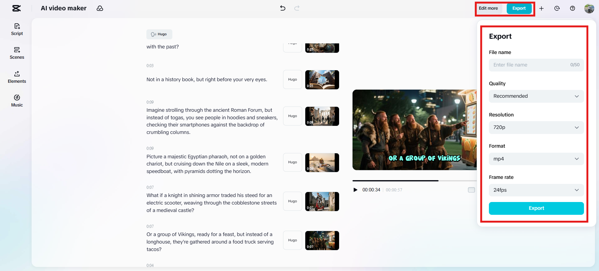 Edit more or export your video