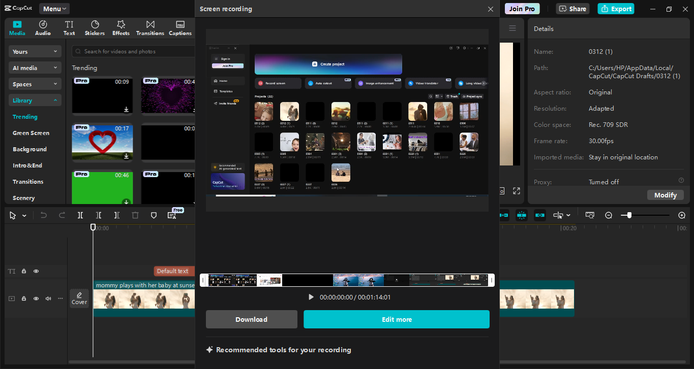 Interface of CapCut desktop video editor - the best alternative to Bandicam screen recorder