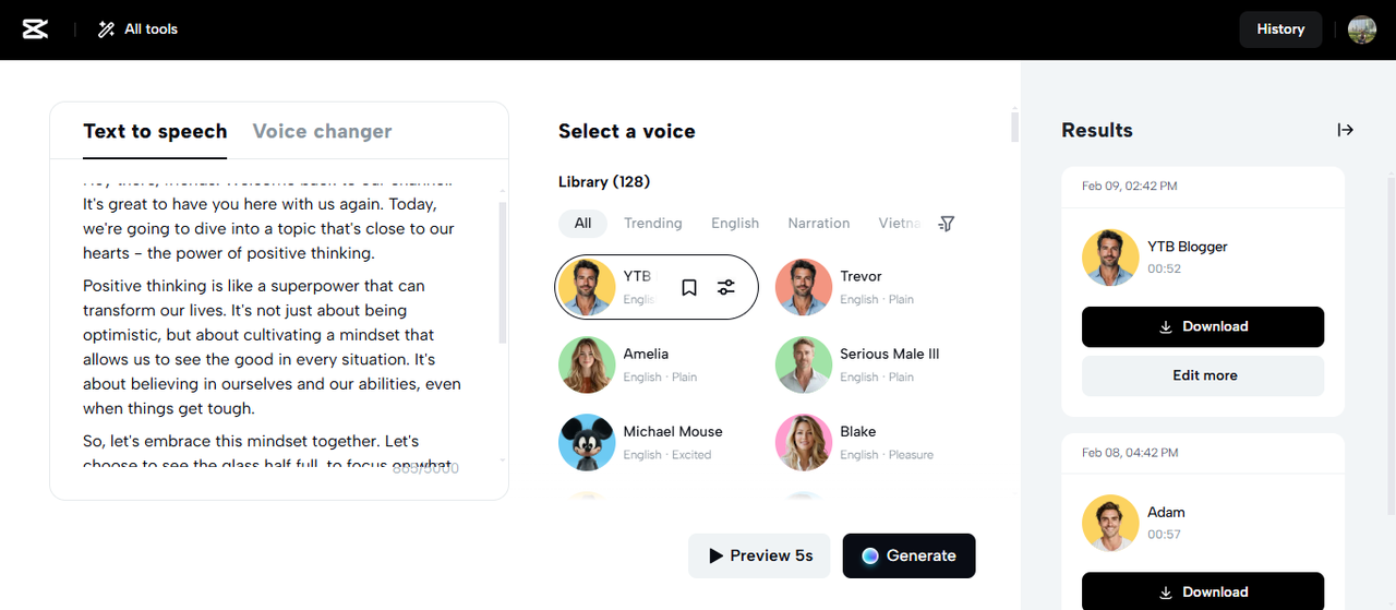 High-quality voice output