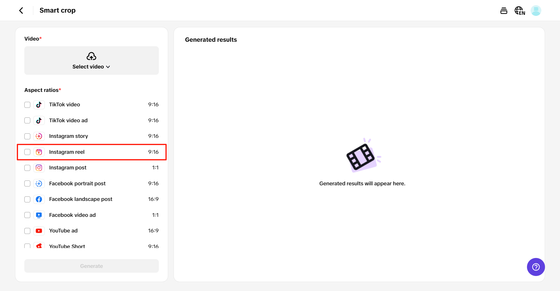 Use smart crop for creating instagram reels