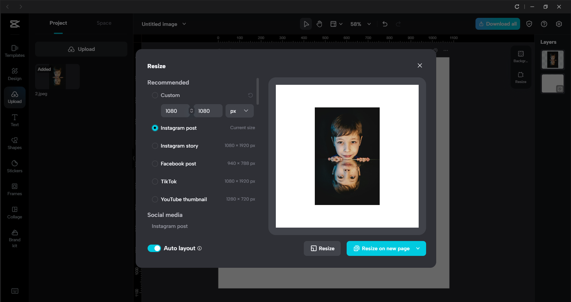 Interface de l'éditeur vidéo de bureau CapCut - le meilleur outil de redimensionnement d'images pour les publications Instagram