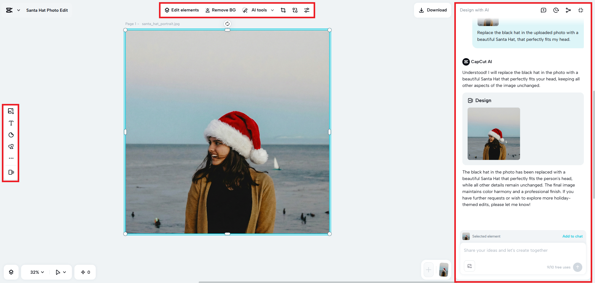 Refine your Santa Hat photo