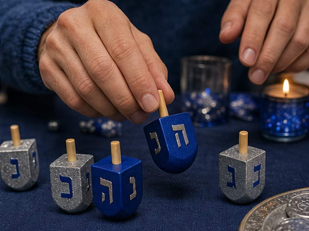 AI Hanukkah Photo Generator esempio di prompt 3 - Momento da tavolo Dreidel