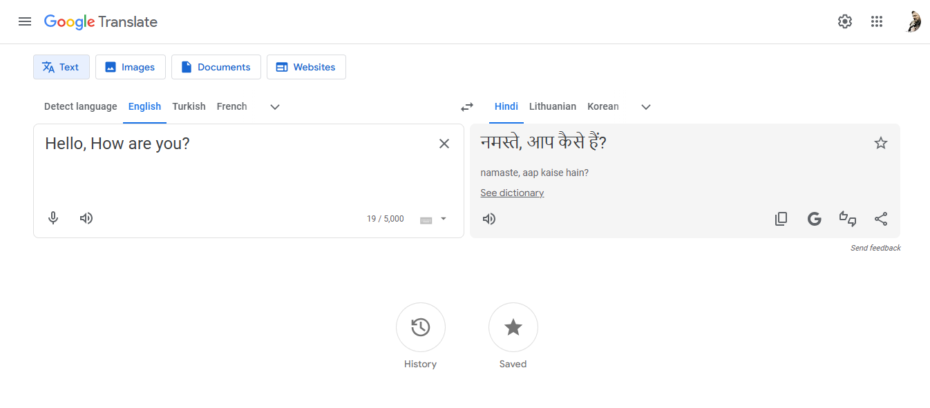 Translate text instantly using Google Translate