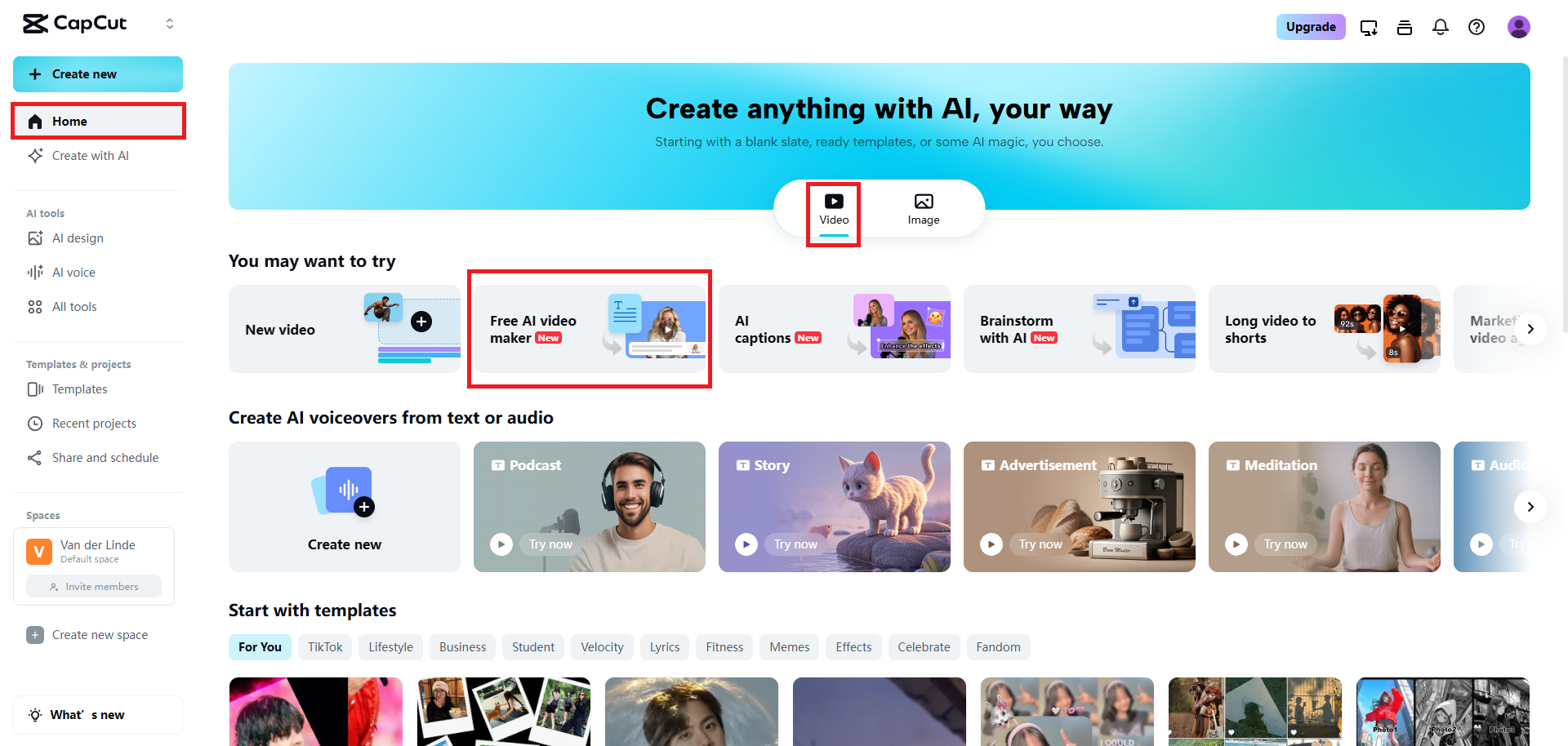 Select the AI video maker