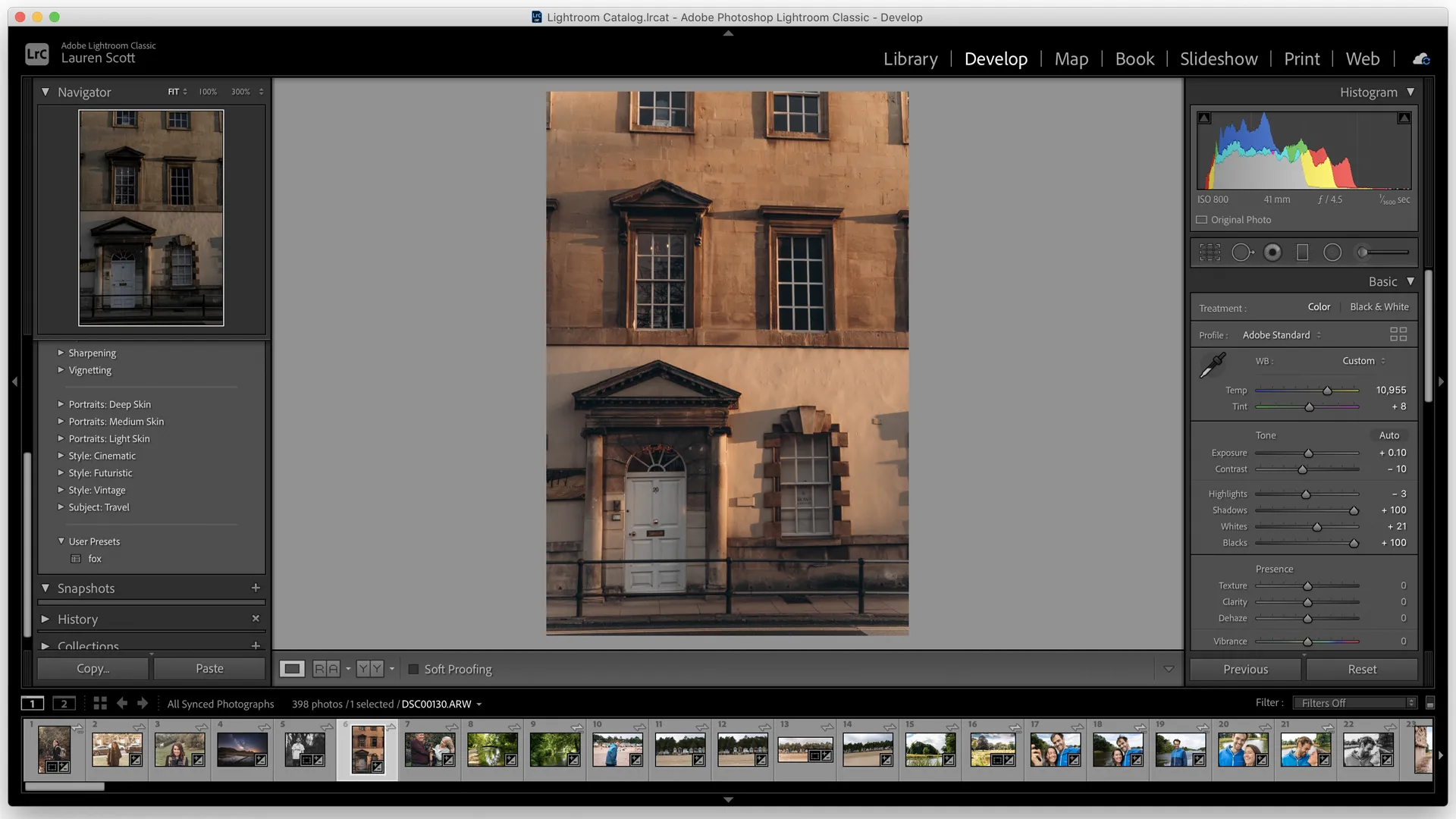 The interface of Adobe Lightroom photo editing software