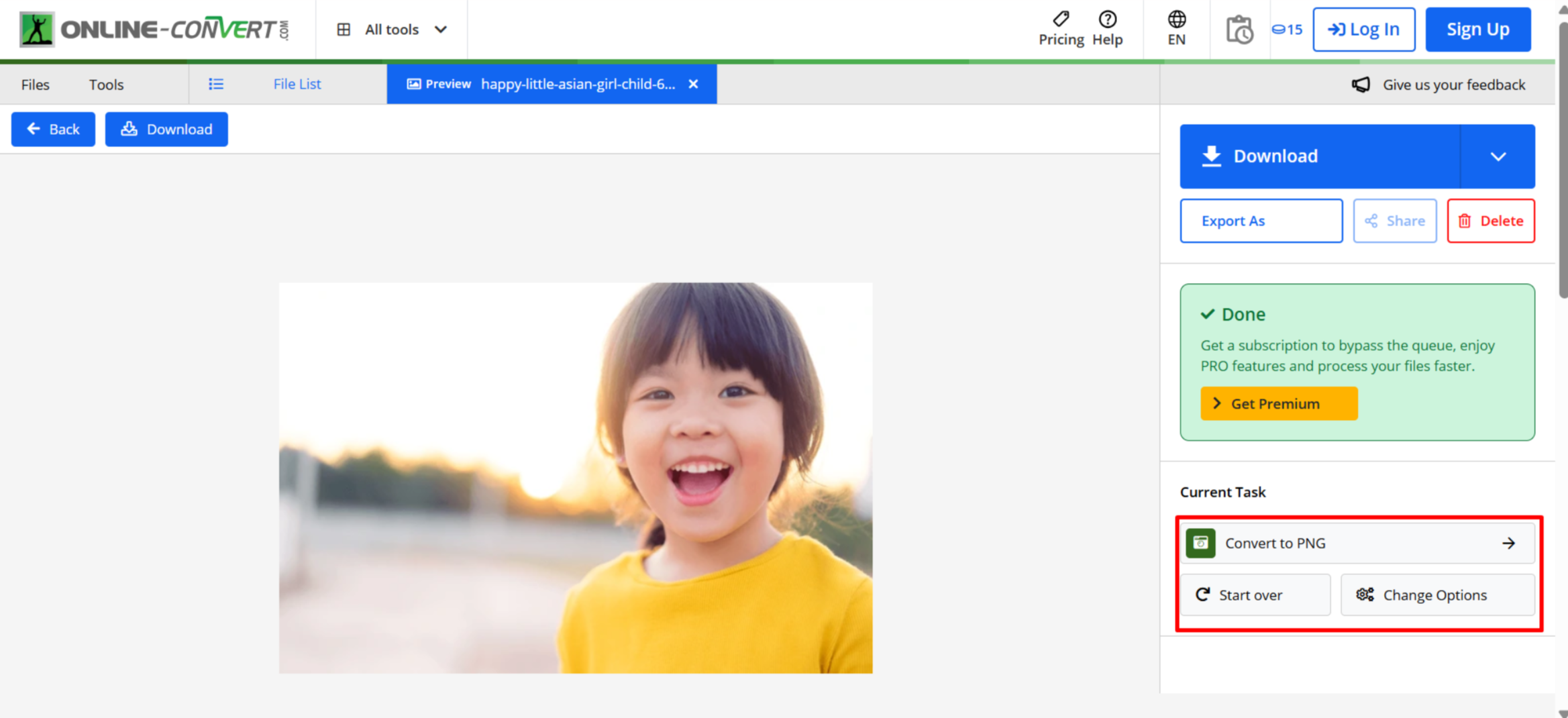Online Convert - JPEG to PNG Converter tool