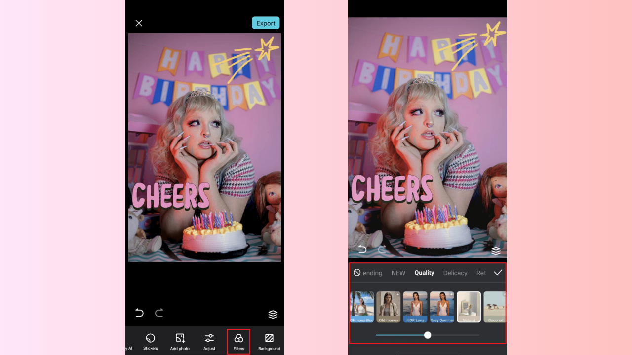 Apply filters to birthday photo