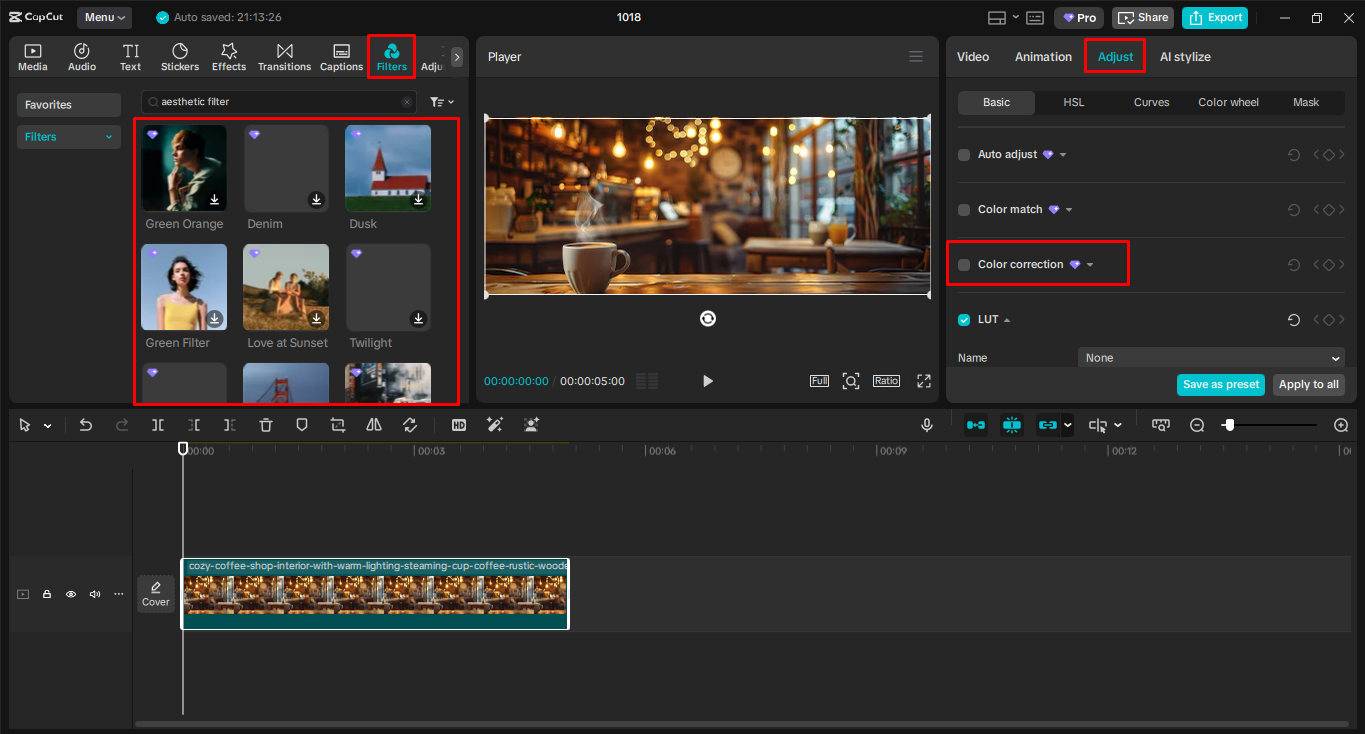 Editing the image in the CapCut desktop video editor