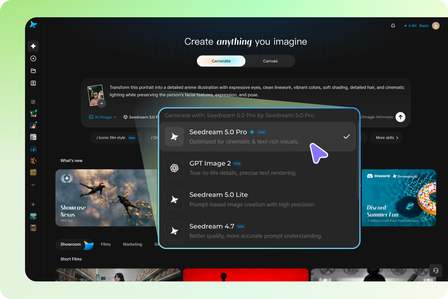 Choose a model, customize settings, and generate