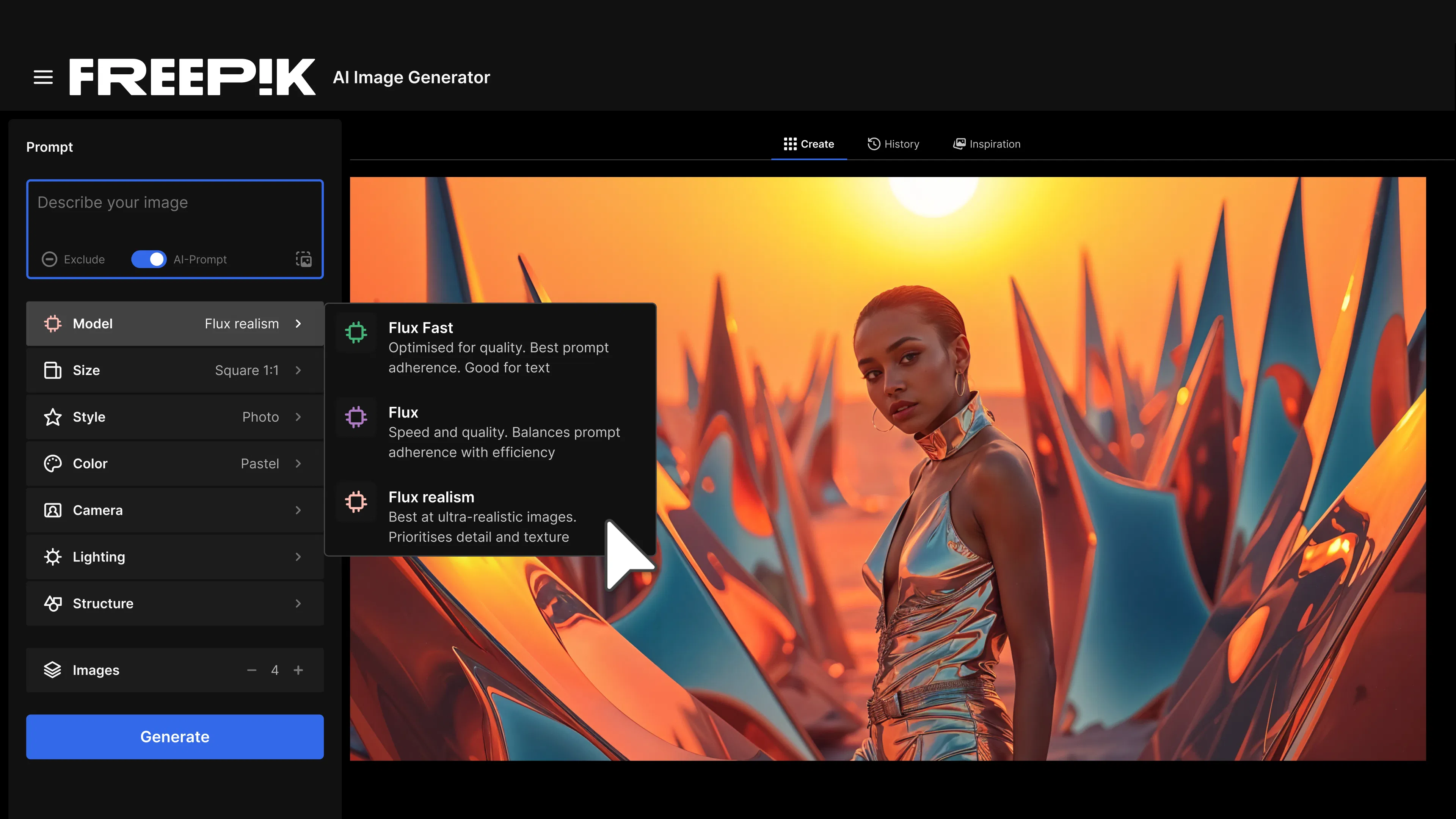 Interface of Freepik - an efficient AI image generator from text