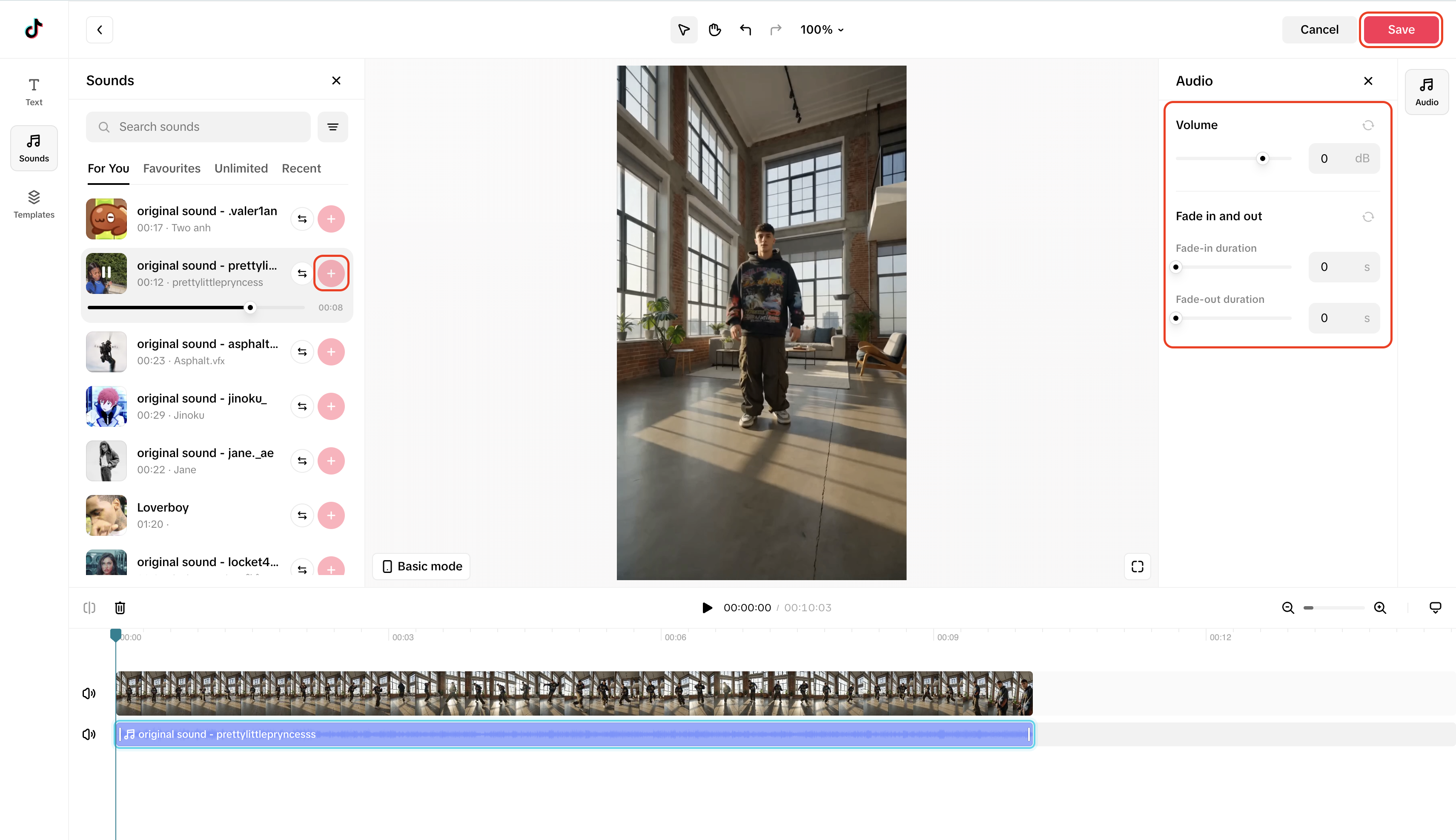 Save trending TikTok audio settings