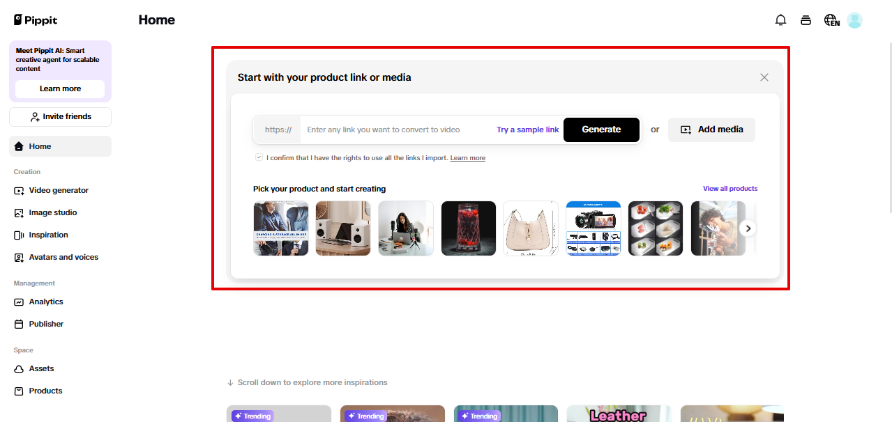 Gerador de vídeos Pippit