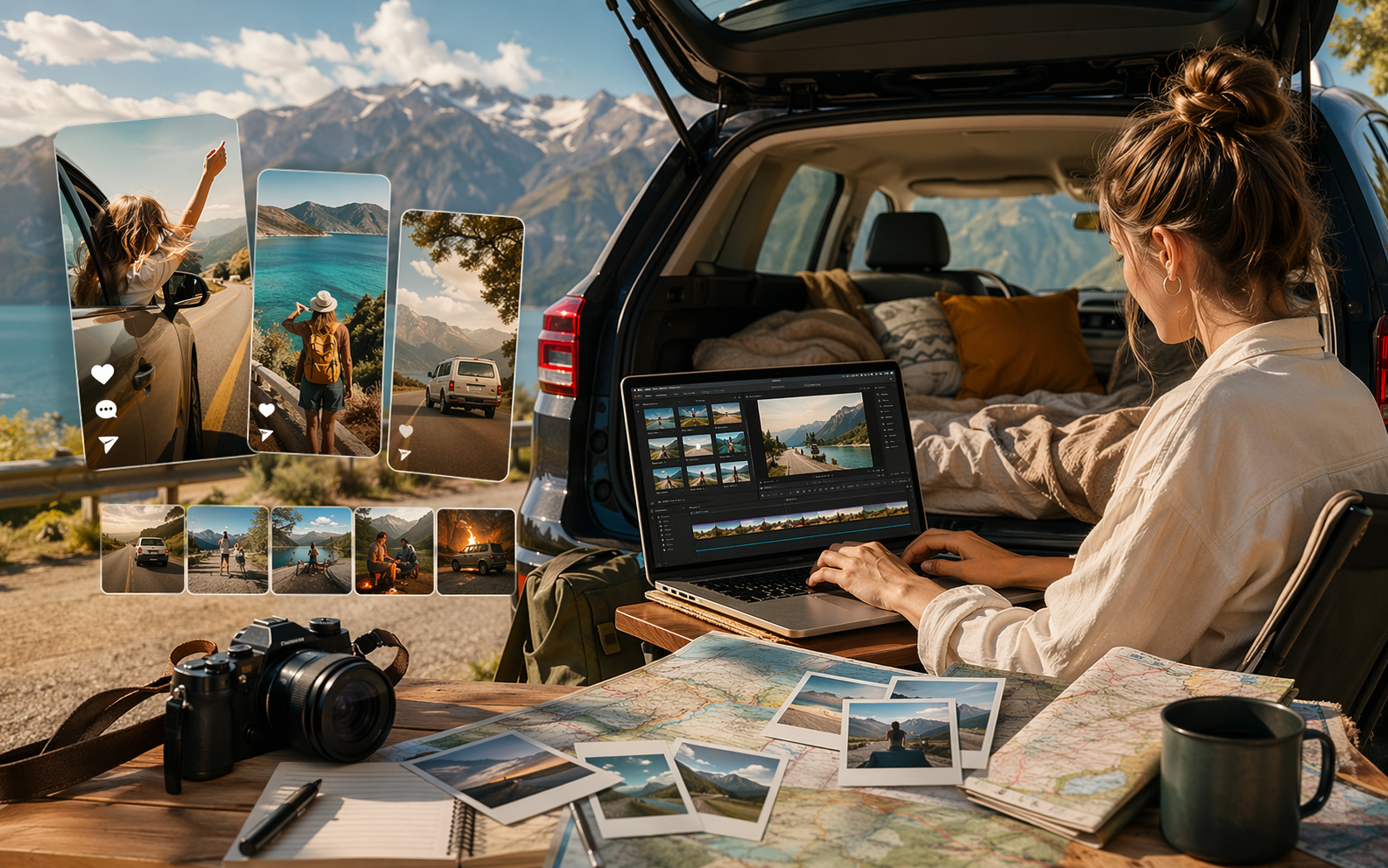 Camping Prompt feature highlight scene 2 created for Pippit marketing visuals