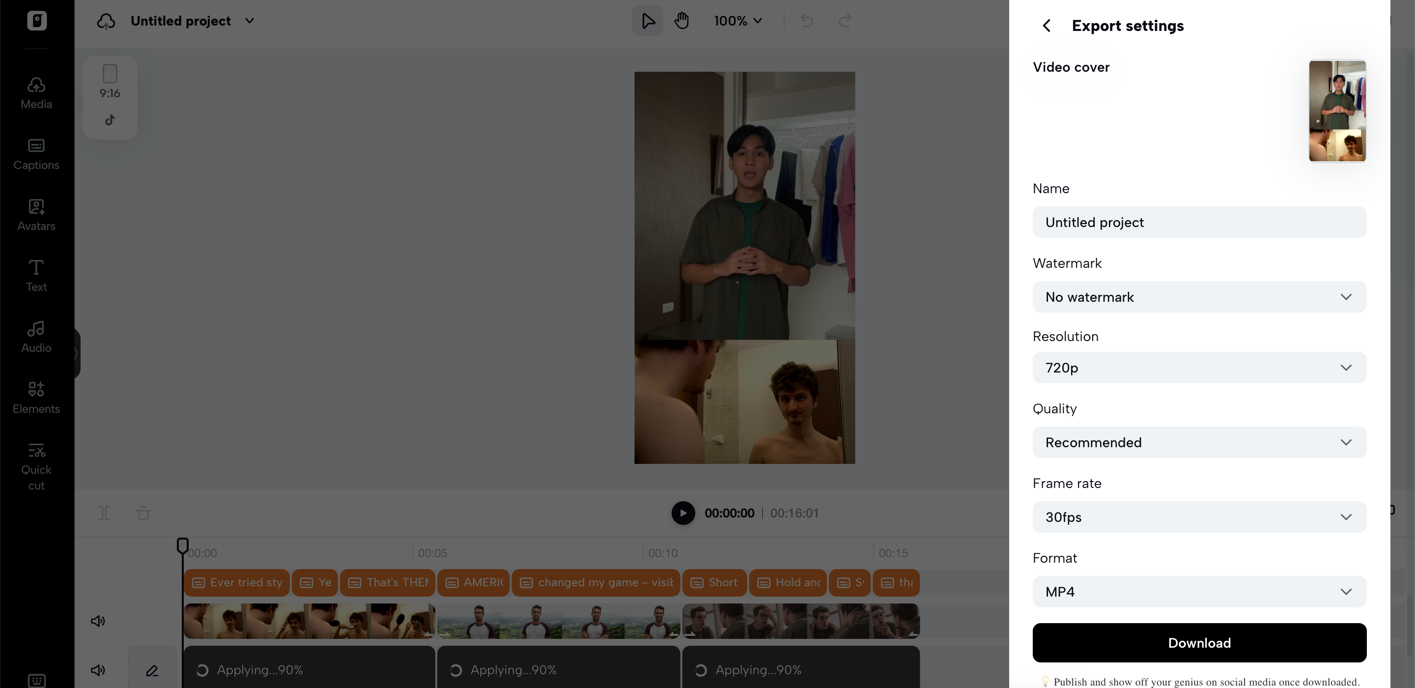 Opções de exportação de alta qualidade