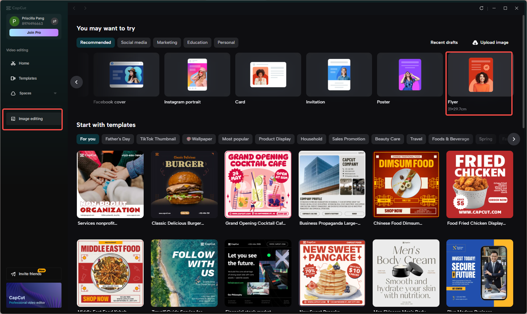 Launch CapCut and add a flyer template
