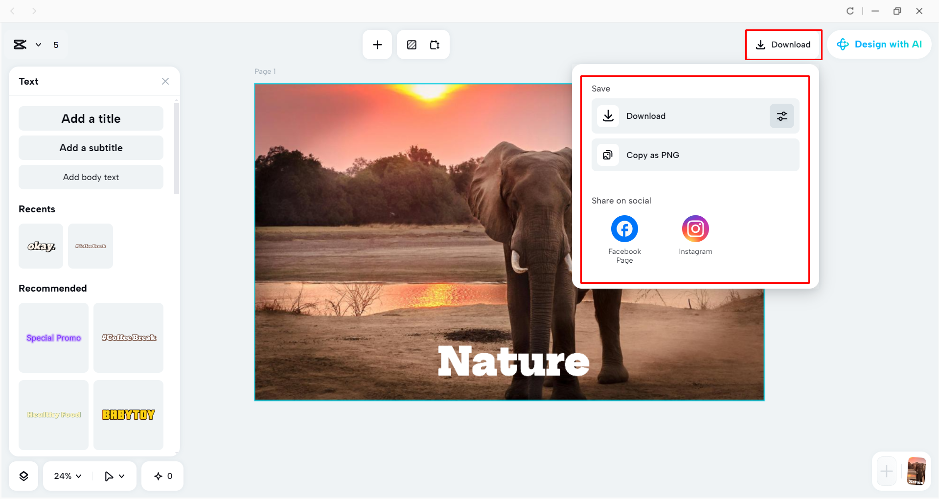Downloading the image from the CapCut desktop video editor