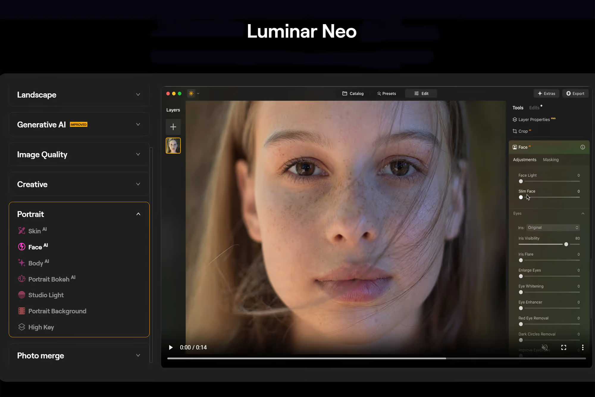 Interface of Luminar Neo - one of the best photo editing software for beginners