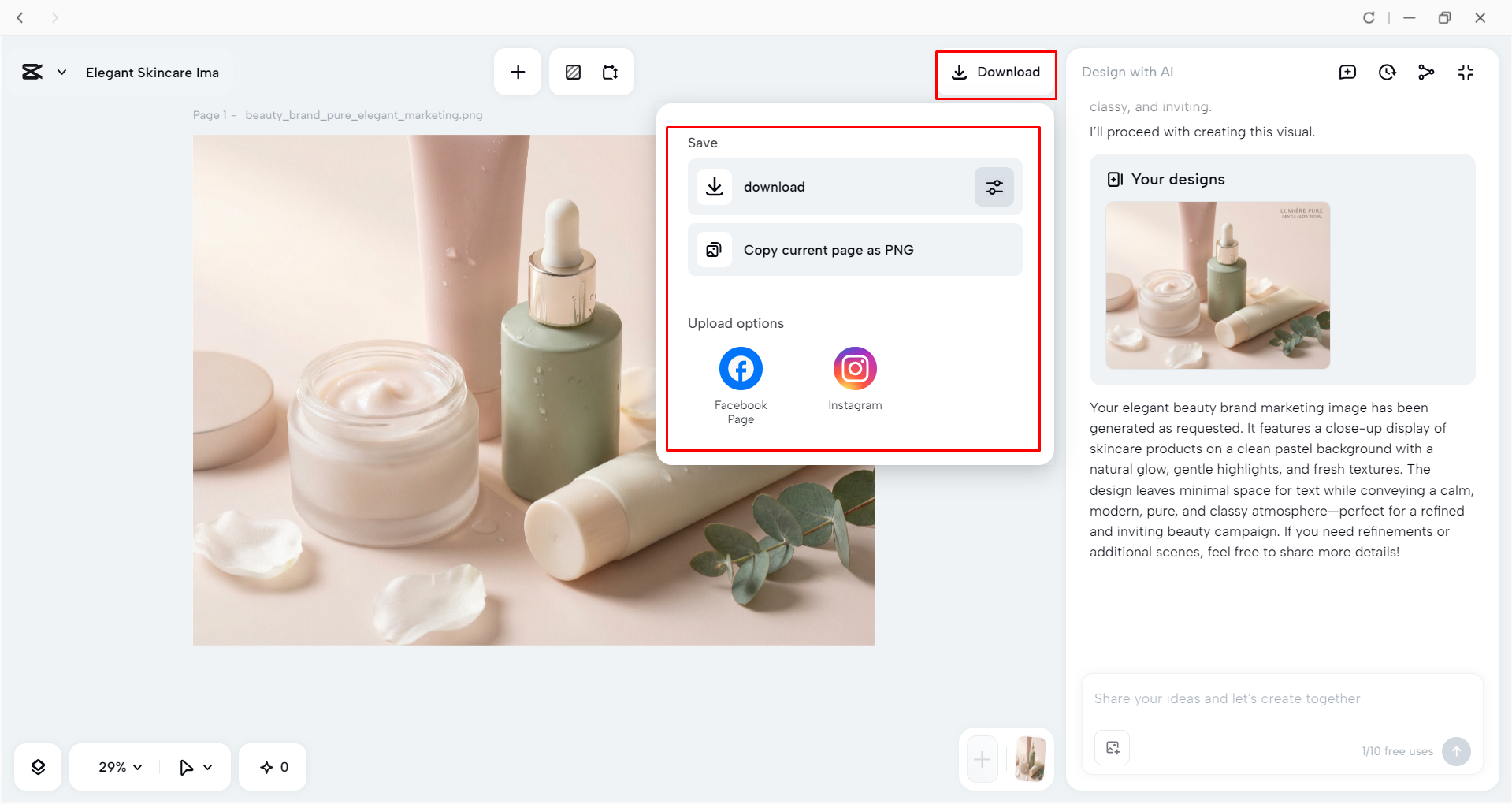 Downloading the image from the CapCut desktop video editor