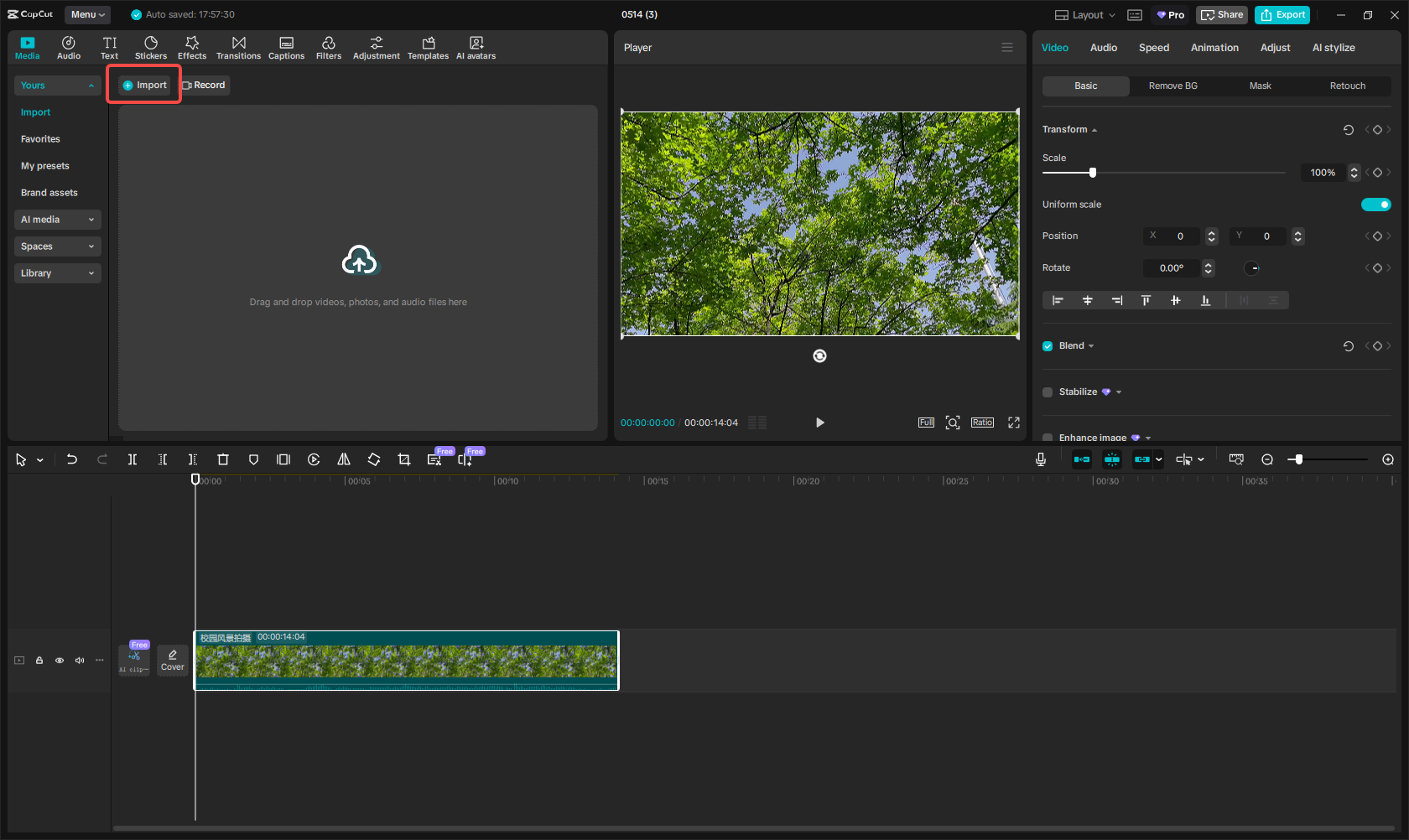 Importing your video into CapCut
