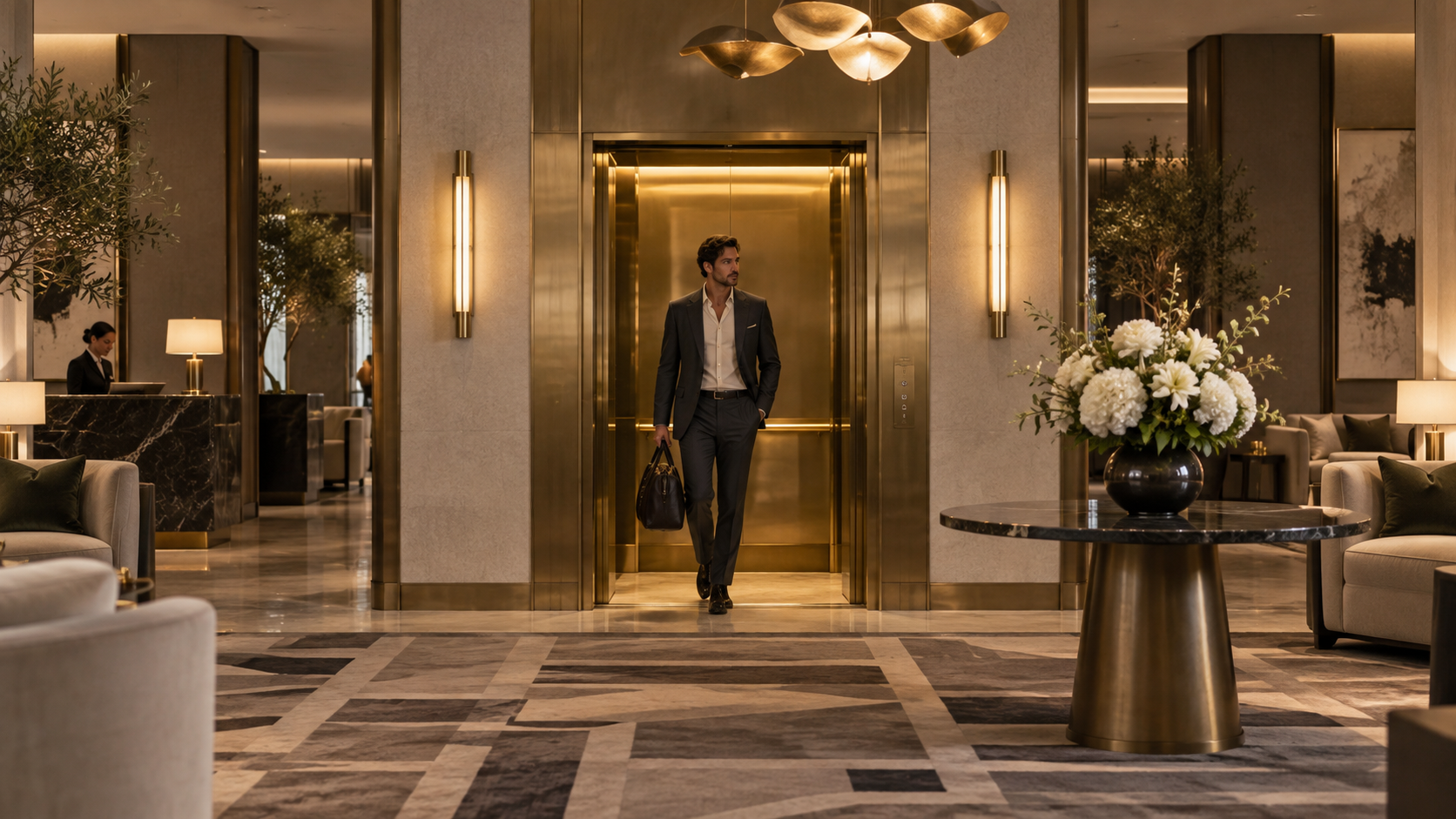 KI-Videotrend in der Hotellobby: Aufzugsenthüllung